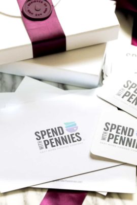 SpendWithPennies business cards with package