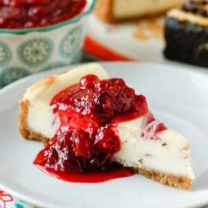Raspberry Cranberry Cheesecake Topping on white plate