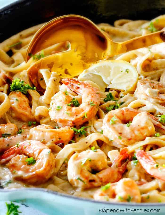 Lemon Garlic Shrimp Fettuccine - Spend With Pennies