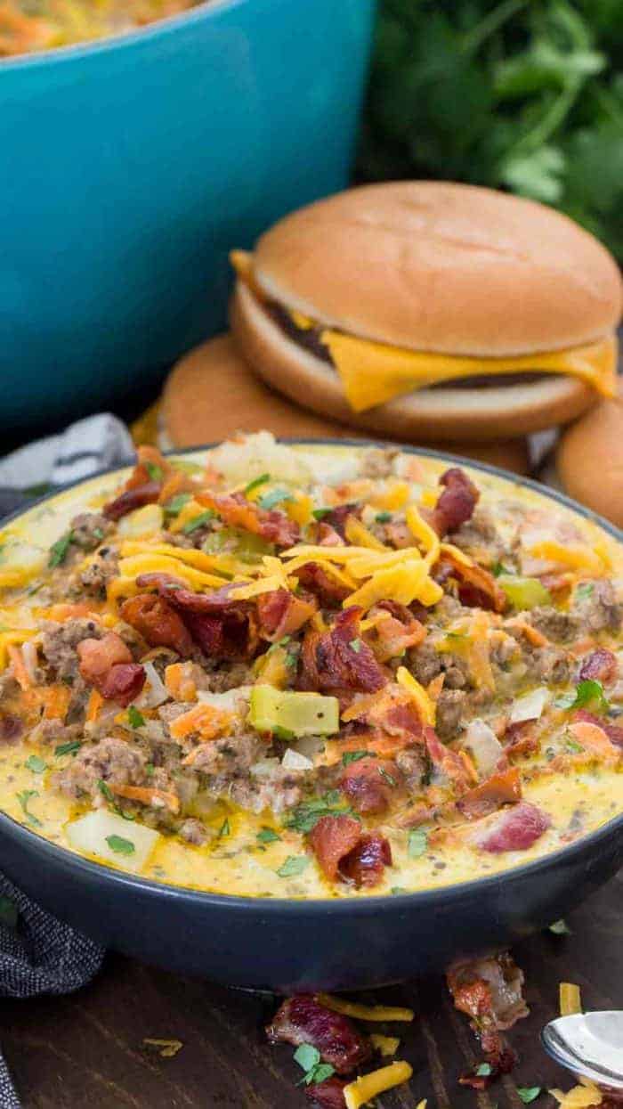 Bacon Cheeseburger Soup (Easy Crockpot Recipe!)
