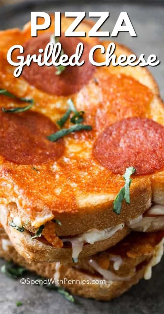 Pizza Grilled Cheese with text