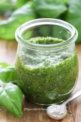 Herb Basil Pesto in a glass jar