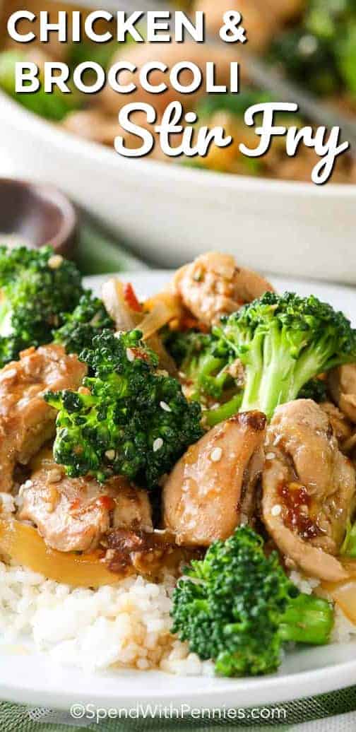 Chicken and Broccoli Stir Fry is an excellent go-to lunch or dinner option. Juicy chicken pieces and tender crisp broccoli are mixed with a homemade stir fry sauce to create a quick meal that the whole family will love! #spendwithpennies #stirfry #easyrecipe #quickrecipe #healthyrecipe #simpledishes #easycooking #easymealprep #veggiedishes #chickenrecipe