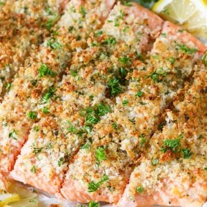 Herb Baked Salmon on baking sheet with foil