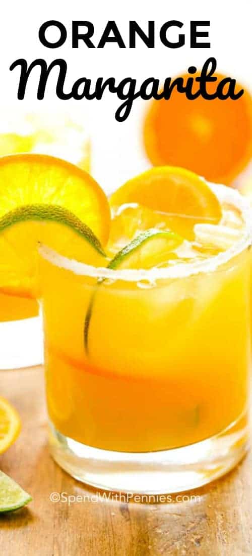 This Sunny Orange Margarita recipe is great, a little sweet, a little tart & so refreshing! Fresh lime juice & orange juice with triple sec and tequila make this amazing! #spendwithpennies #easyrecipe #summerdrink #freshrecipe #easymargarita #withoranges #simplecocktail #orangemargarita