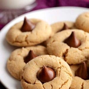 Plate of peanut butter blossoms cookies