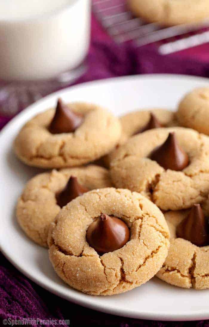 Plate of peanut butter blossoms cookies