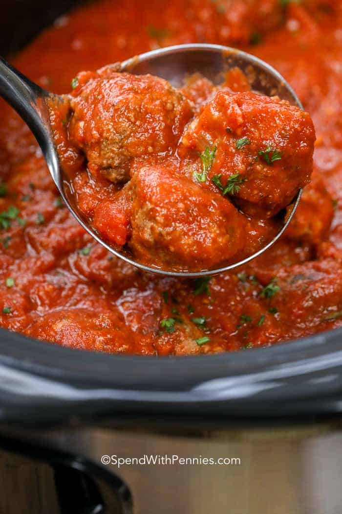 Ladle full of Crockpot Meatballs