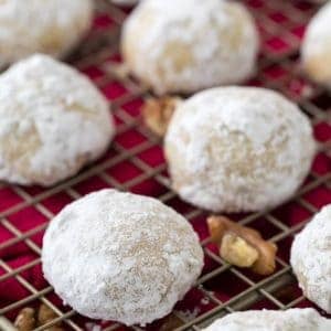 Mexican Wedding Cookie with pecans on cooling rack