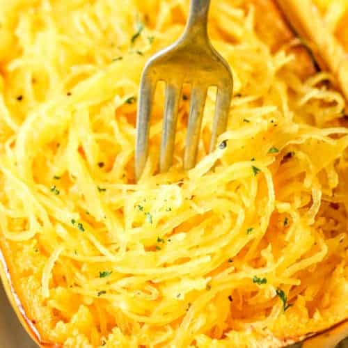 Baked Spaghetti Squash with a fork