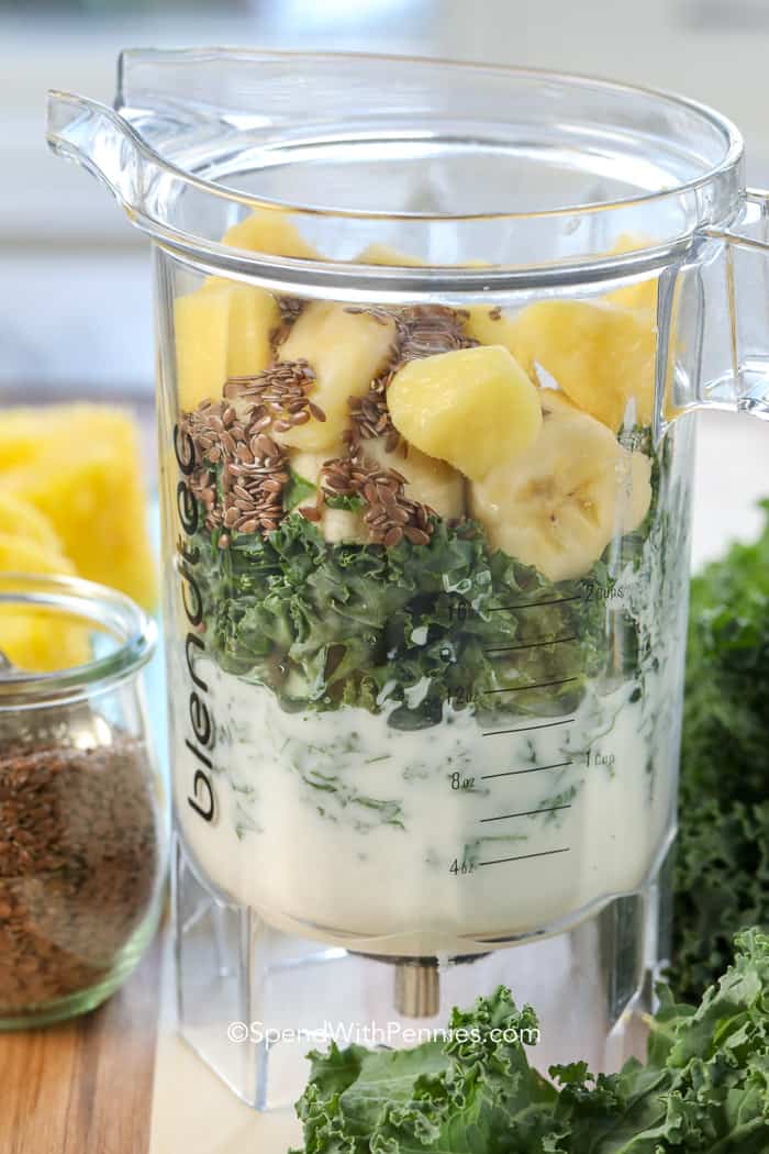 Ingredients for Green Smoothie in a blender