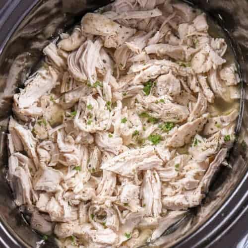 Shredded Crock Pot Chicken Breasts in the pot