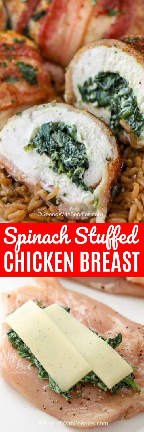 Spinach Stuffed Chicken Breast with writing