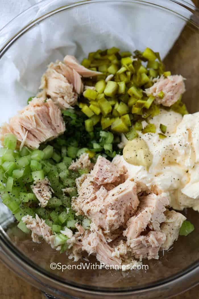 Tuna Salad ingredients in a bowl