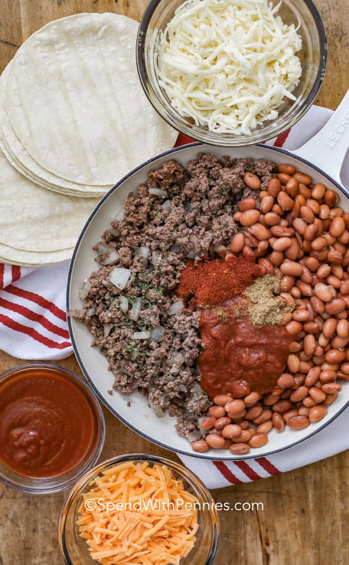 Ground Beef Enchiladas ingredients on a table