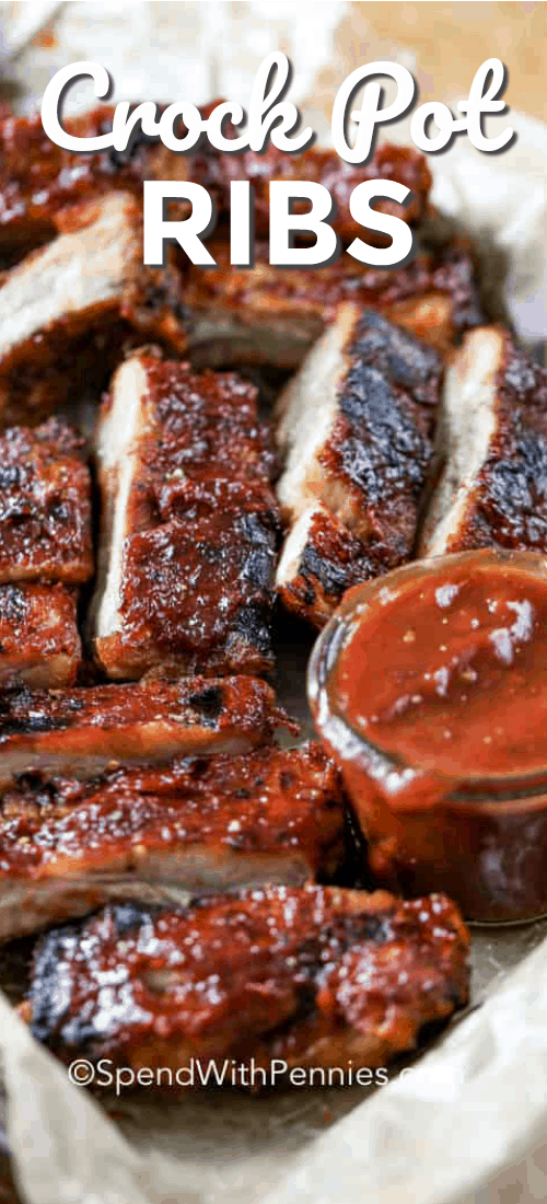 Crock Pot Ribs with dipping sauce with a title