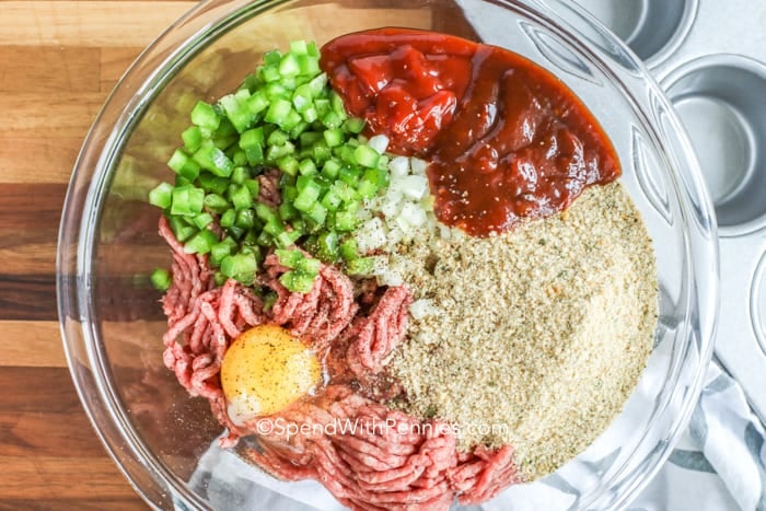 Meatloaf Muffins ingredients in a pan