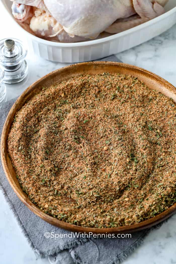 Chicken Seasoning mixed in a wood plate