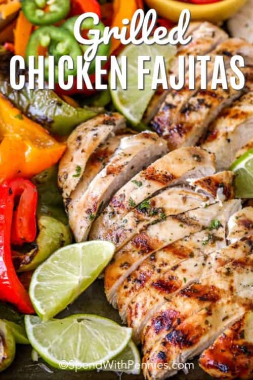 Grilled Chicken Fajitas shown with a title