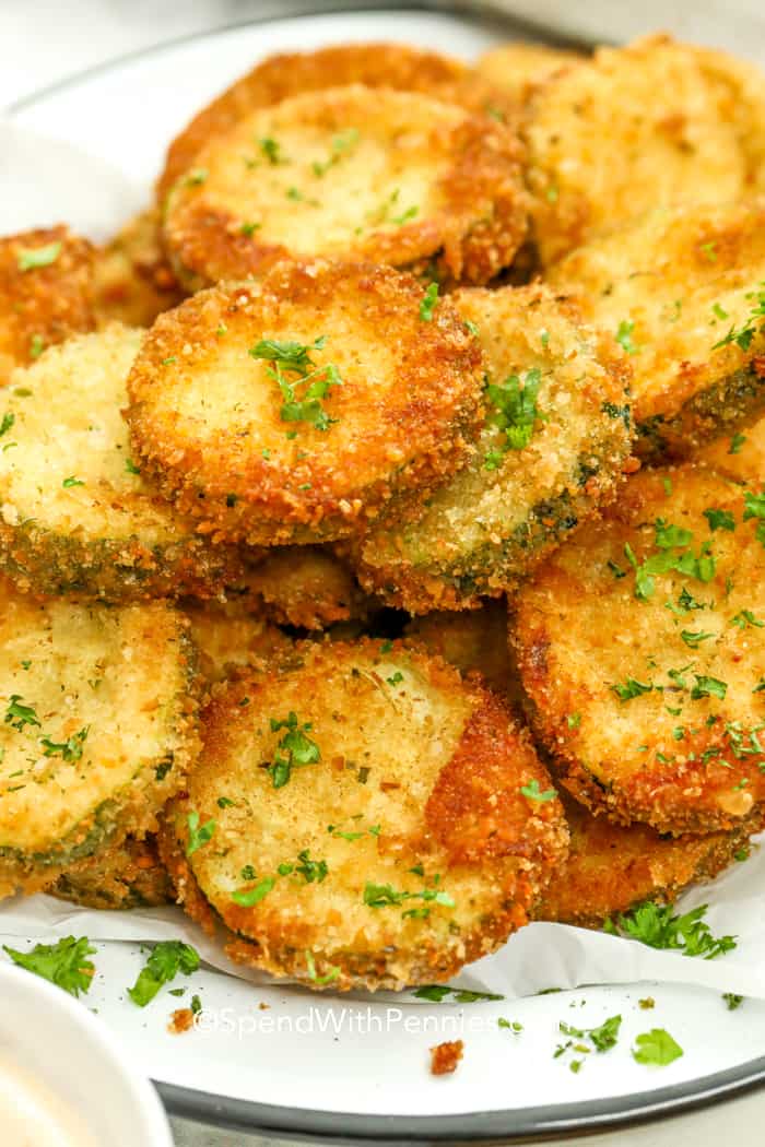 Fried Zucchini served on a white plate