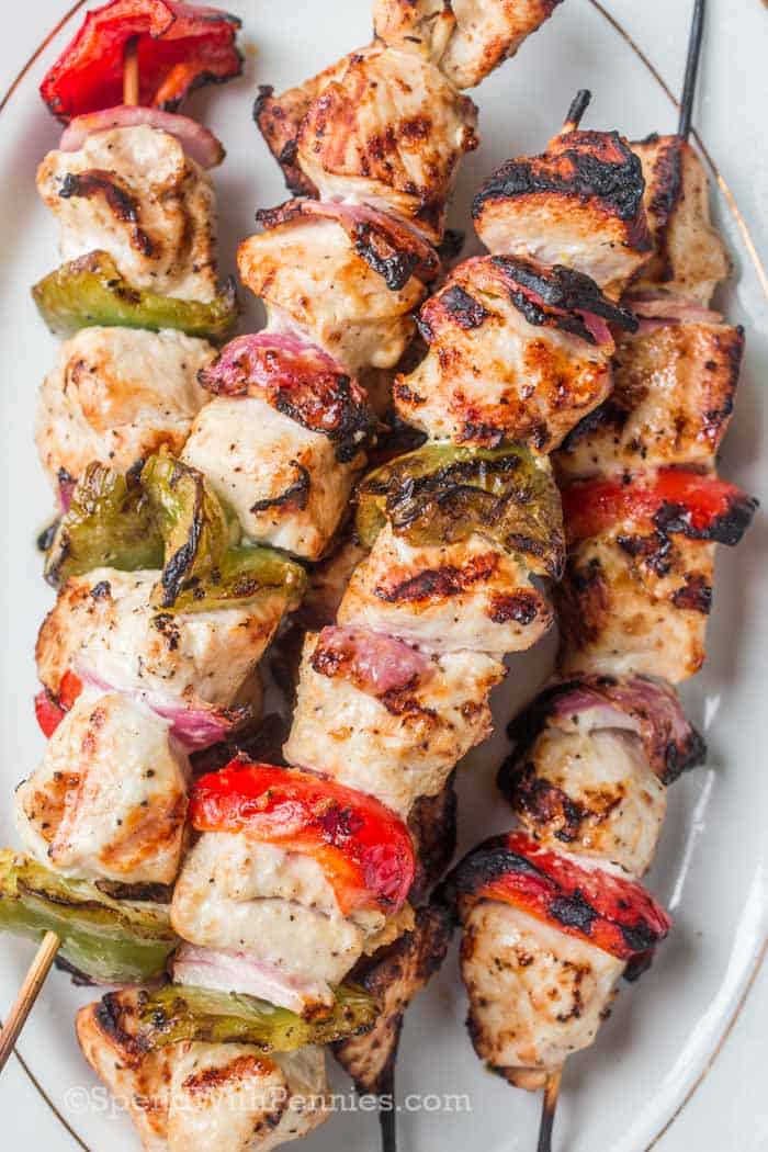 Ranch Grilled Chicken Kabobs on a white plate