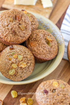 Raisin Bran Muffins in a decorative bowl