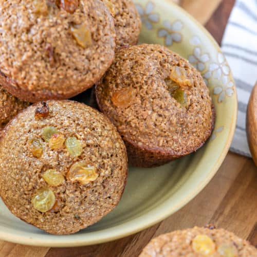 Raisin Bran Muffins in a decorative bowl