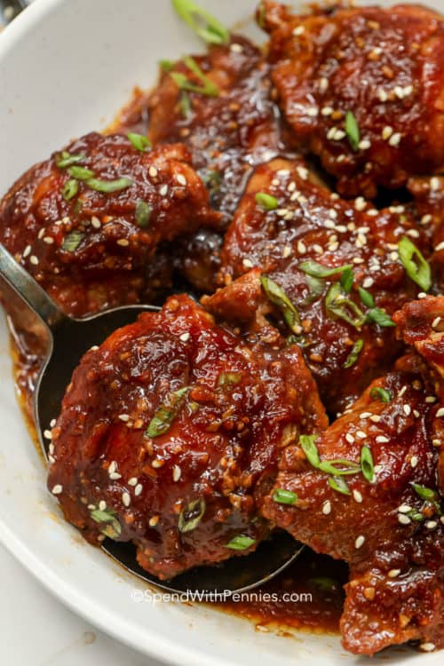 Crock Pot Chicken Thighs Sweet & Spicy Sauce - Spend With Pennies