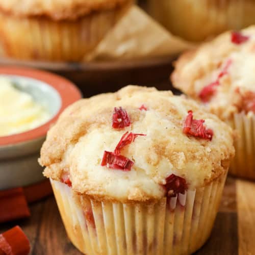 Rhubarb Muffins on a cutting board