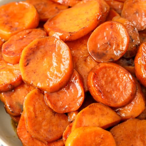 Candied yams in a bowl