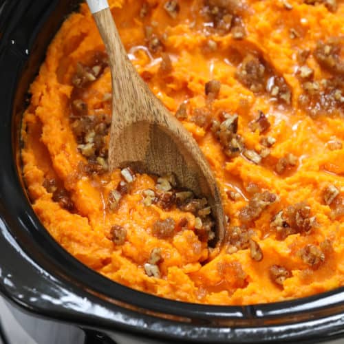Crock Pot Sweet Potato Casserole in a slow cooker