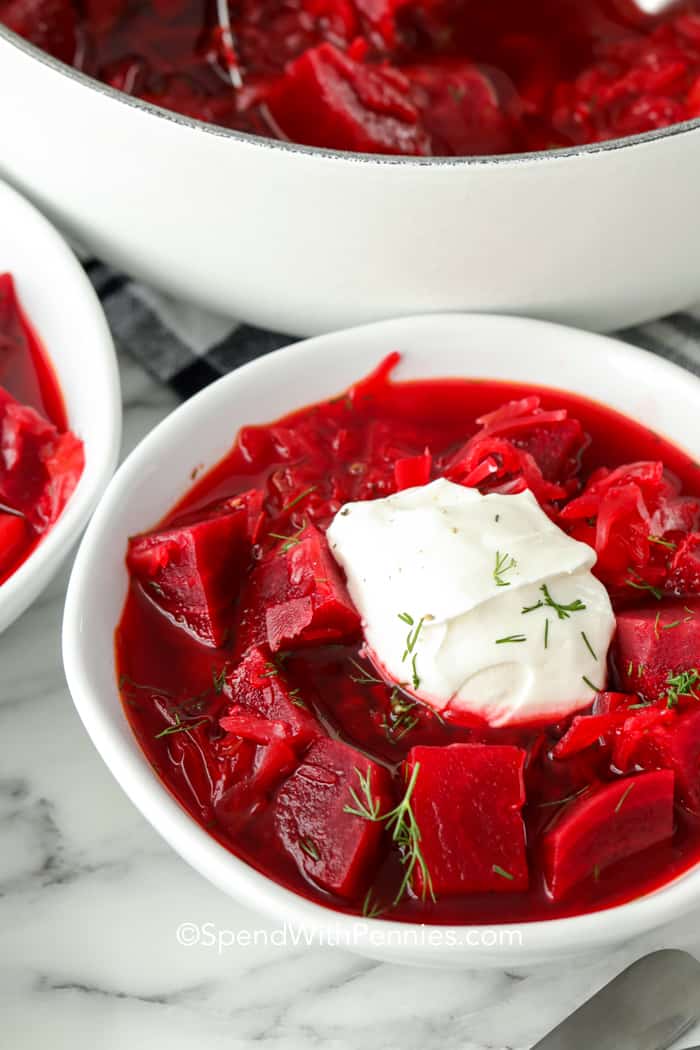 Beet Soup with Cheese Balls recipe