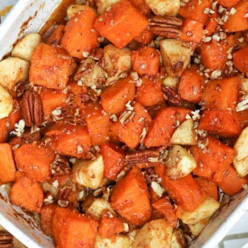 closeup of sweet potato and apple casserole
