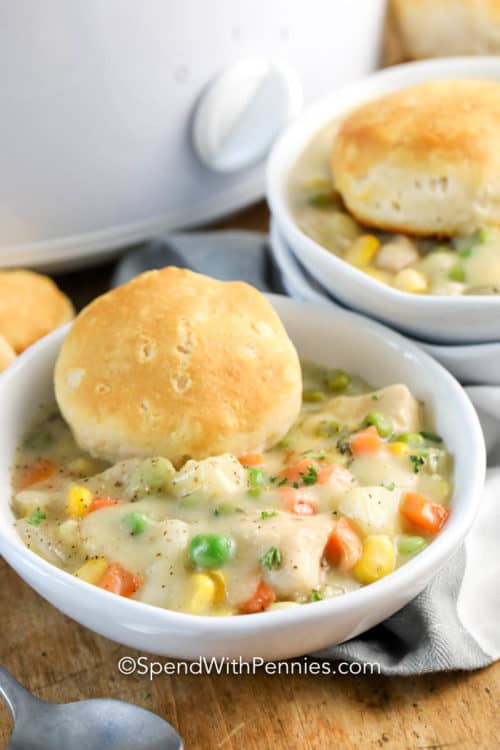 Crock Pot Chicken Pot Pie {With Biscuits!} Spend With Pennies