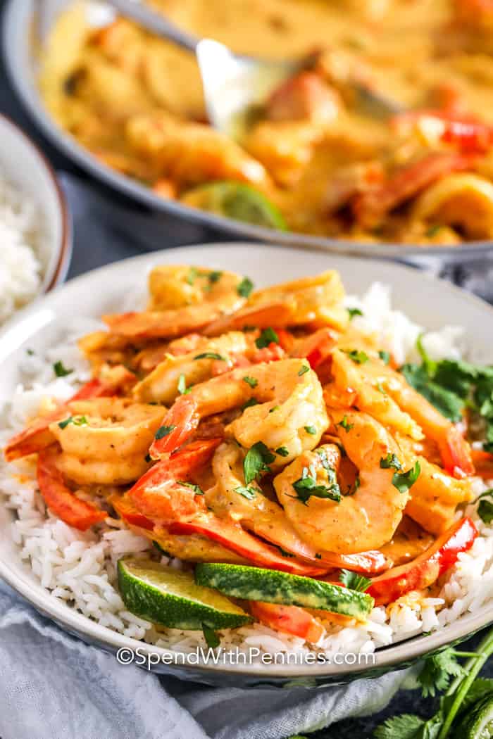 Coconut Shrimp Curry Served Over Rice Or Pasta Spend With Pennies