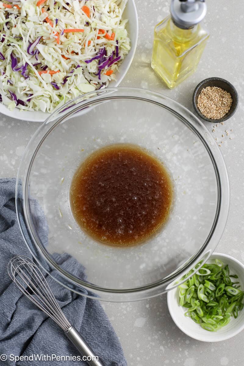 Asian slaw dressing in a mixing bowl