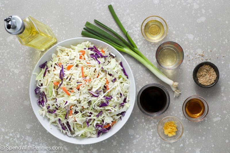 Ingredients for Asian slaw on a counter