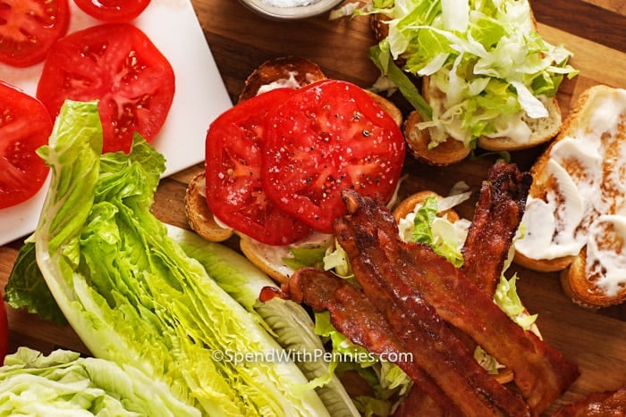 Open BLT sandwich with salt and pepper