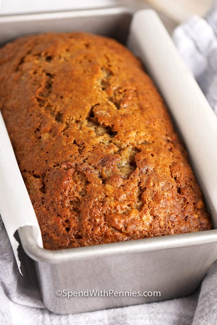 Everyone loves this quick and easy recipe for banana bread. It's moist & full of flavor, perfect with a slab of butter! Have it in the morning, as a quick bite, or as a sweet ending to your meal! #bananabread #breakfast #dessert #spendwithpennies Cooked classic Banana Bread