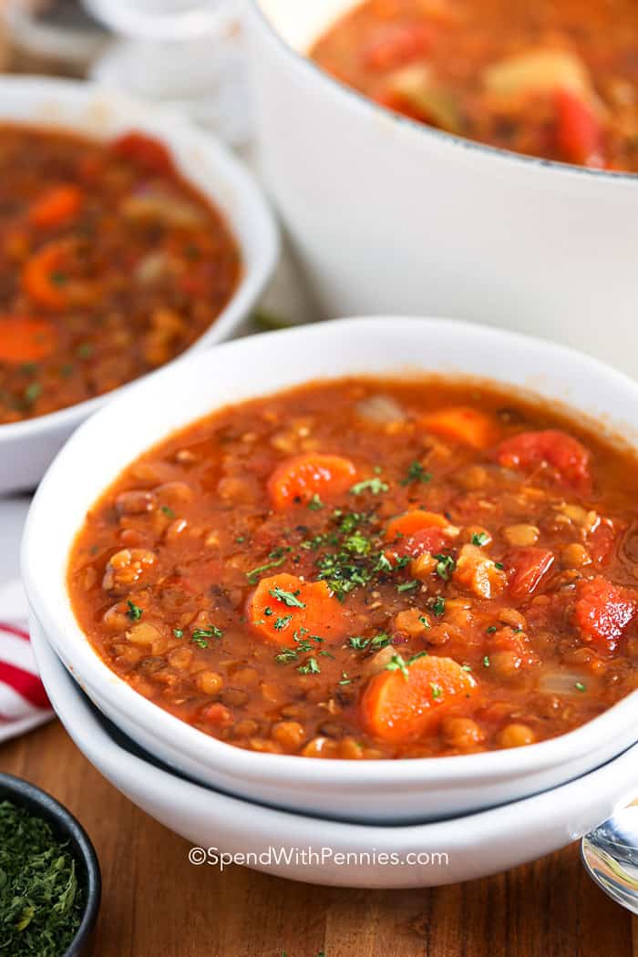 Homemade Lentil Soup {Full of Hearty Vegetables!} - Spend With Pennies