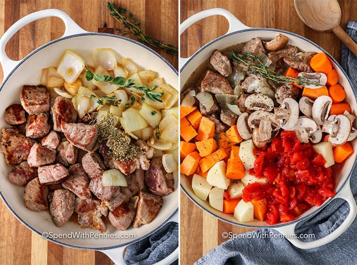 Ingredients for Pork Stew in a pot