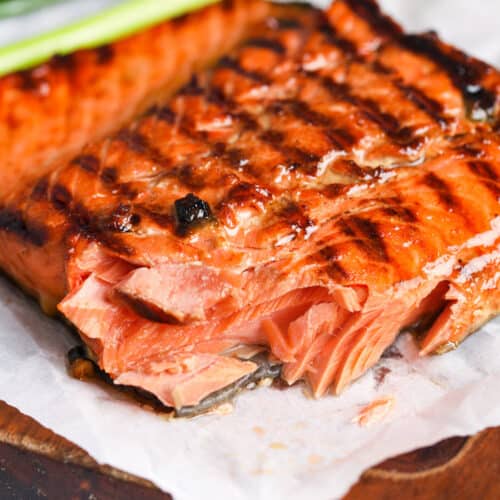 Salmon Marinade with a bite from it close up