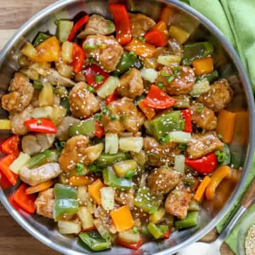 Sweet and Sour Pork with green towel