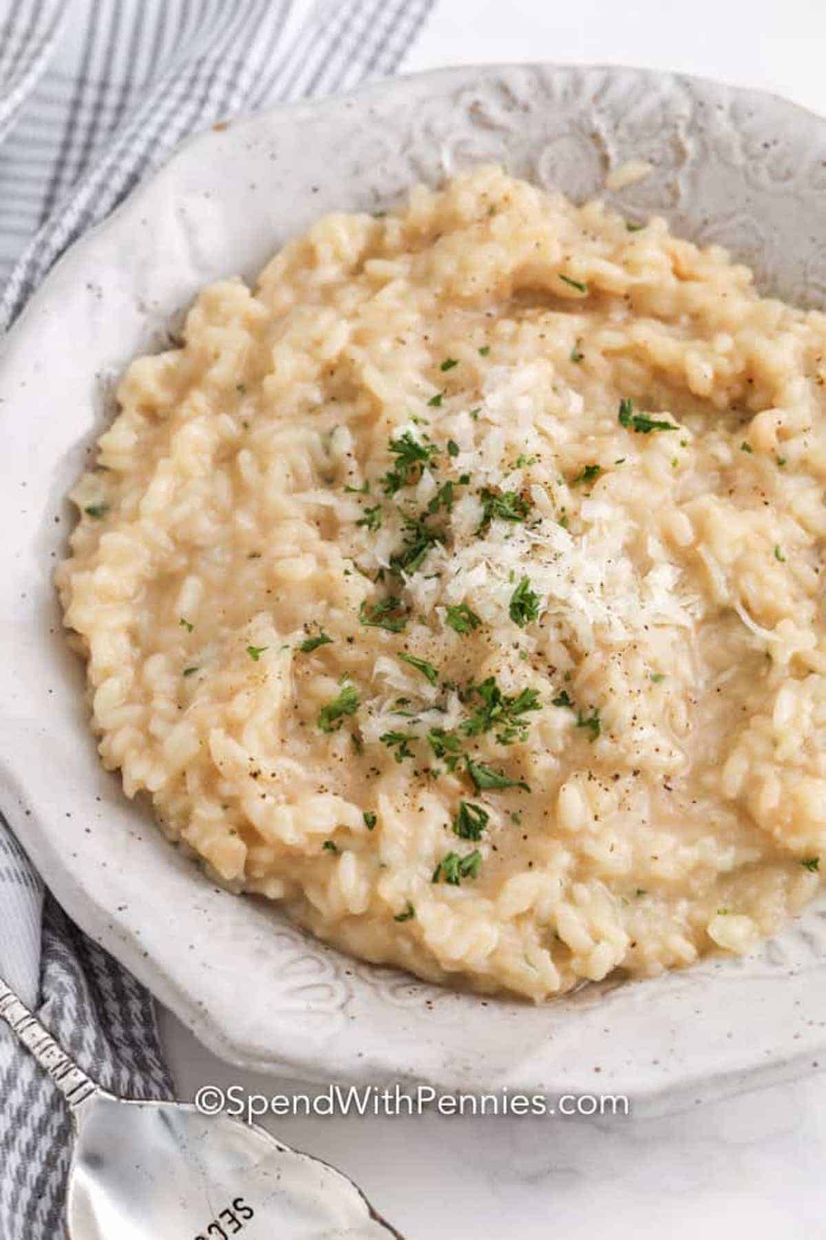 Parmesan Risotto on a plate with parsley