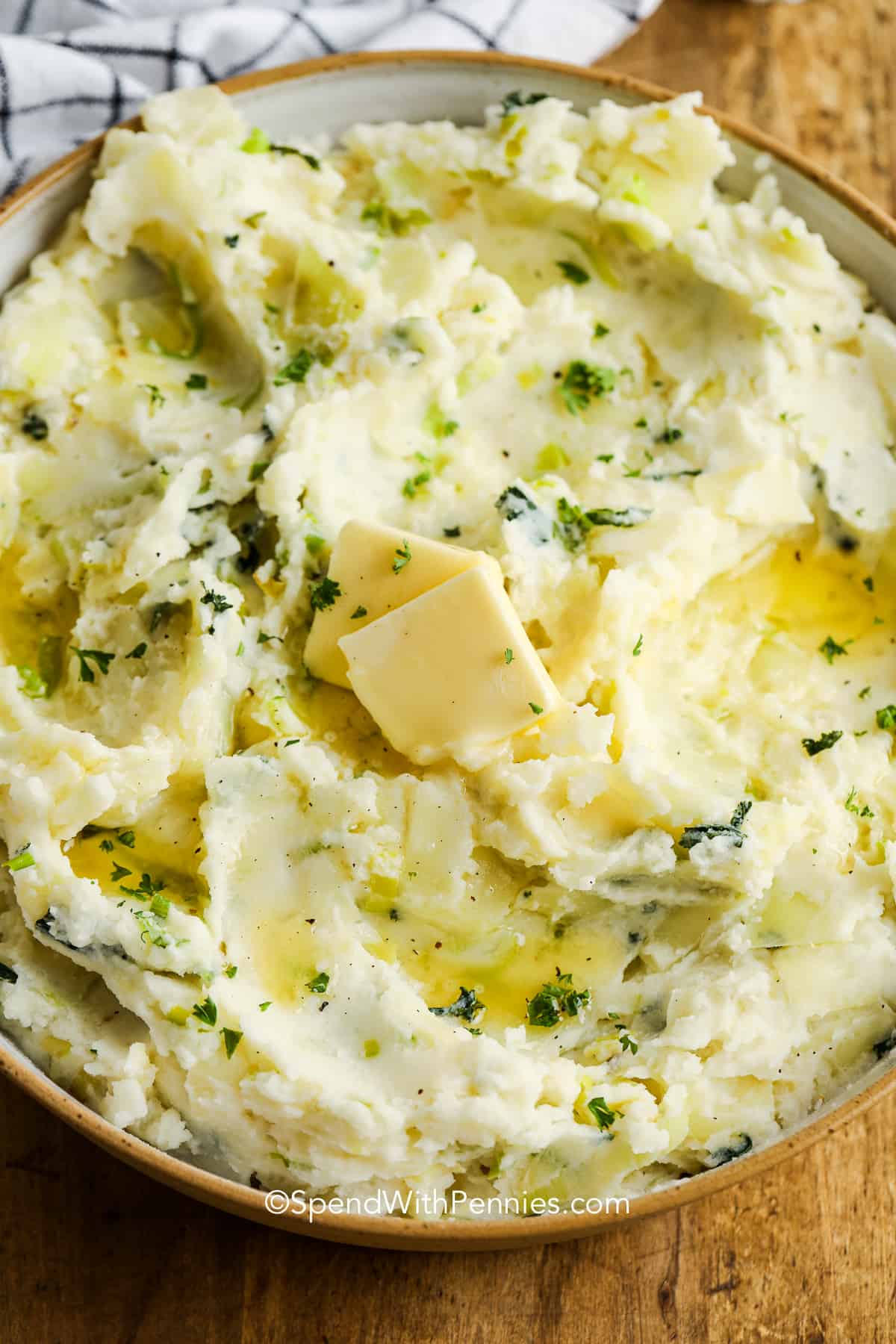 a bowl of colcannon with butter