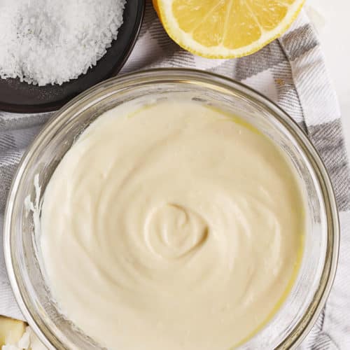 Aioli prepared in a bowl