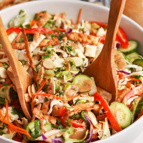 Asian Chicken Salad with serving spoons