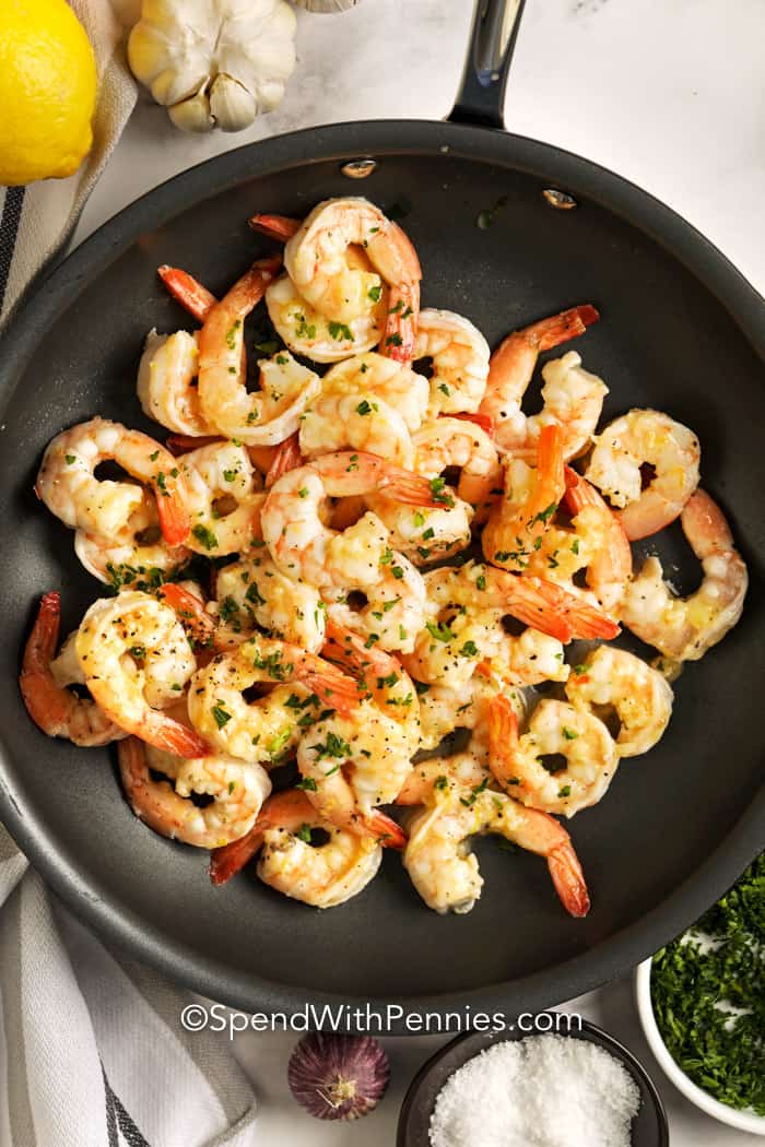 Garlic Butter Shrimp in a pan