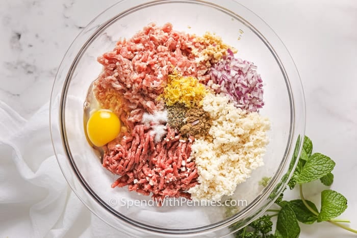 Greek Meatball ingredients ready to mix