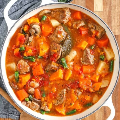 a dutch oven with pork stew